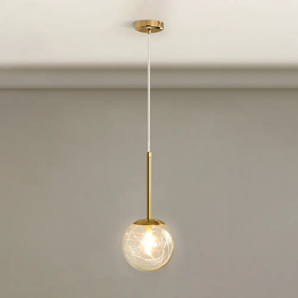 Gold Spherical Glass Pendant Ceiling Light - Modern & Elegant Bedroom Lamp / 5.5’ Linear