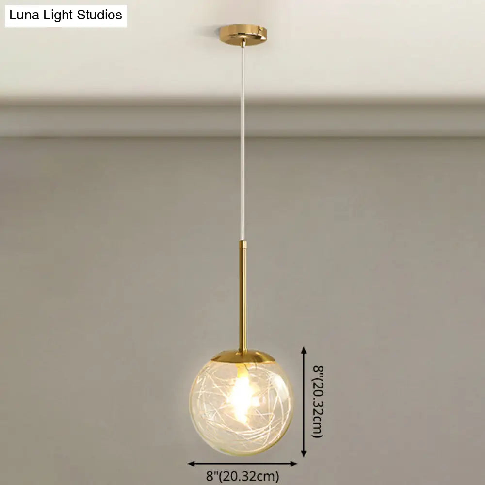 Modern Gold Spherical Glass Pendant Ceiling Light For Bedroom