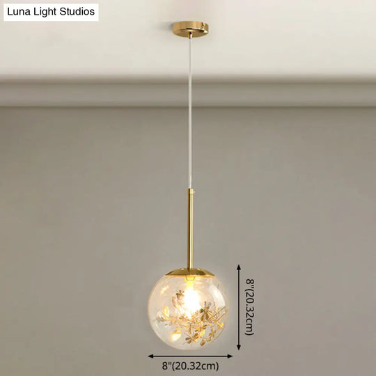 Modern Gold Spherical Glass Pendant Ceiling Light For Bedroom