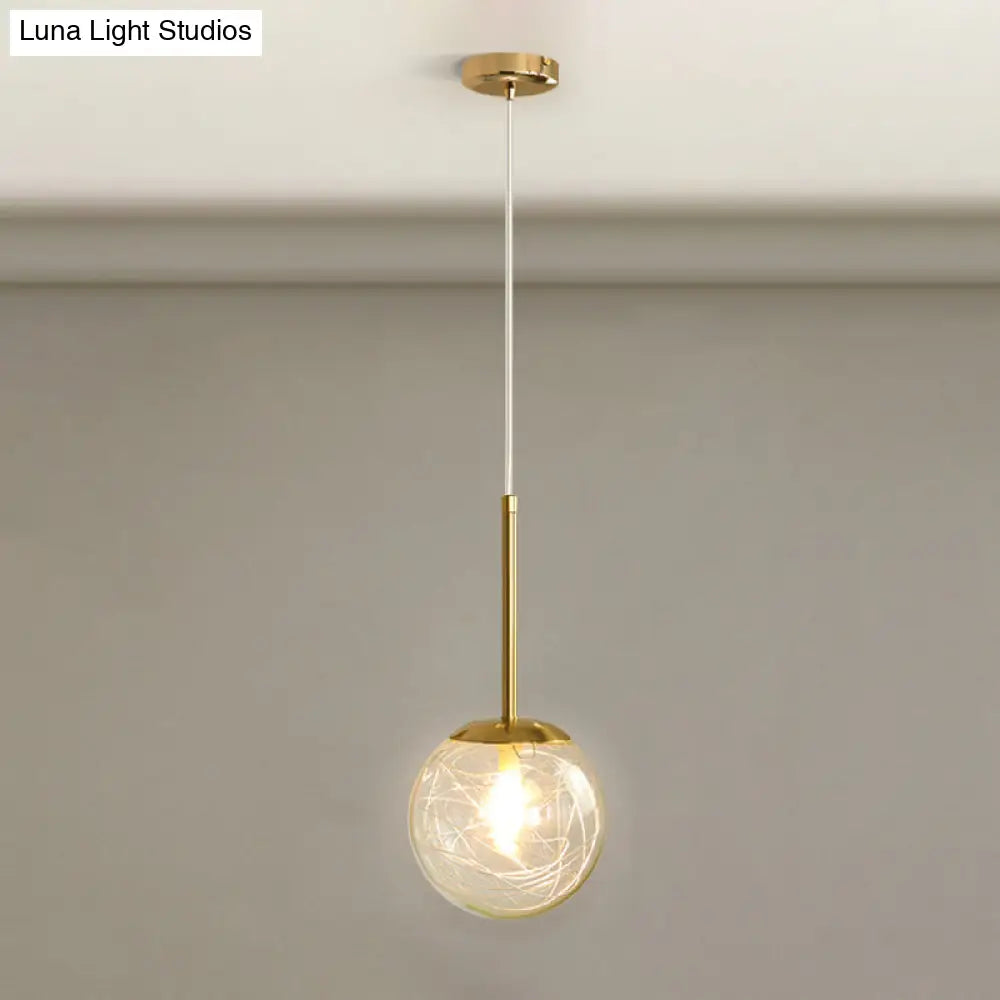 Modern Gold Spherical Glass Pendant Ceiling Light For Bedroom / 6 Linear