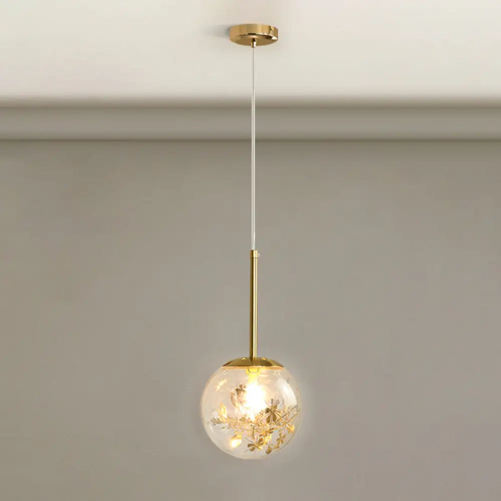 Gold Spherical Glass Pendant Ceiling Light - Modern & Elegant Bedroom Lamp / 6’ Flower