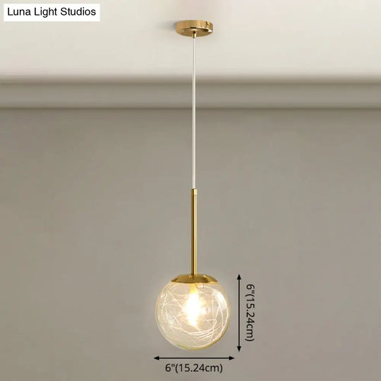 Modern Gold Spherical Glass Pendant Ceiling Light For Bedroom