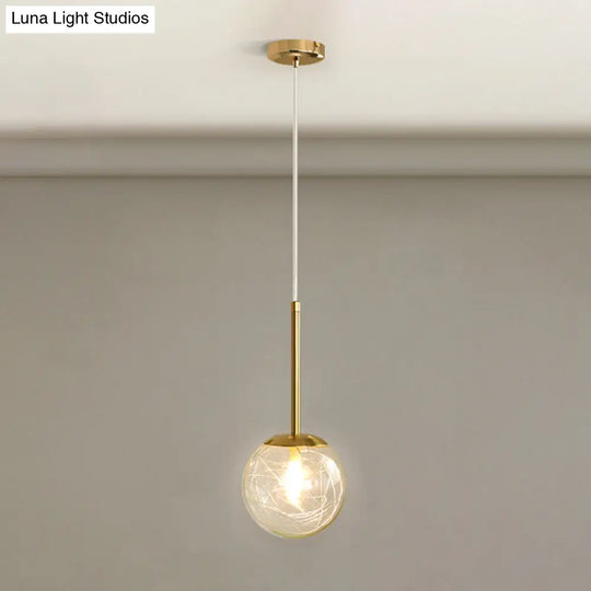 Modern Gold Spherical Glass Pendant Ceiling Light For Bedroom / 5.5 Linear