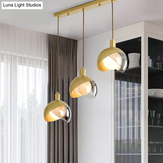 Gold Split Globe Pendant Light With Metallic Finish - 2/3 Lights Down Lighting For Dining Room