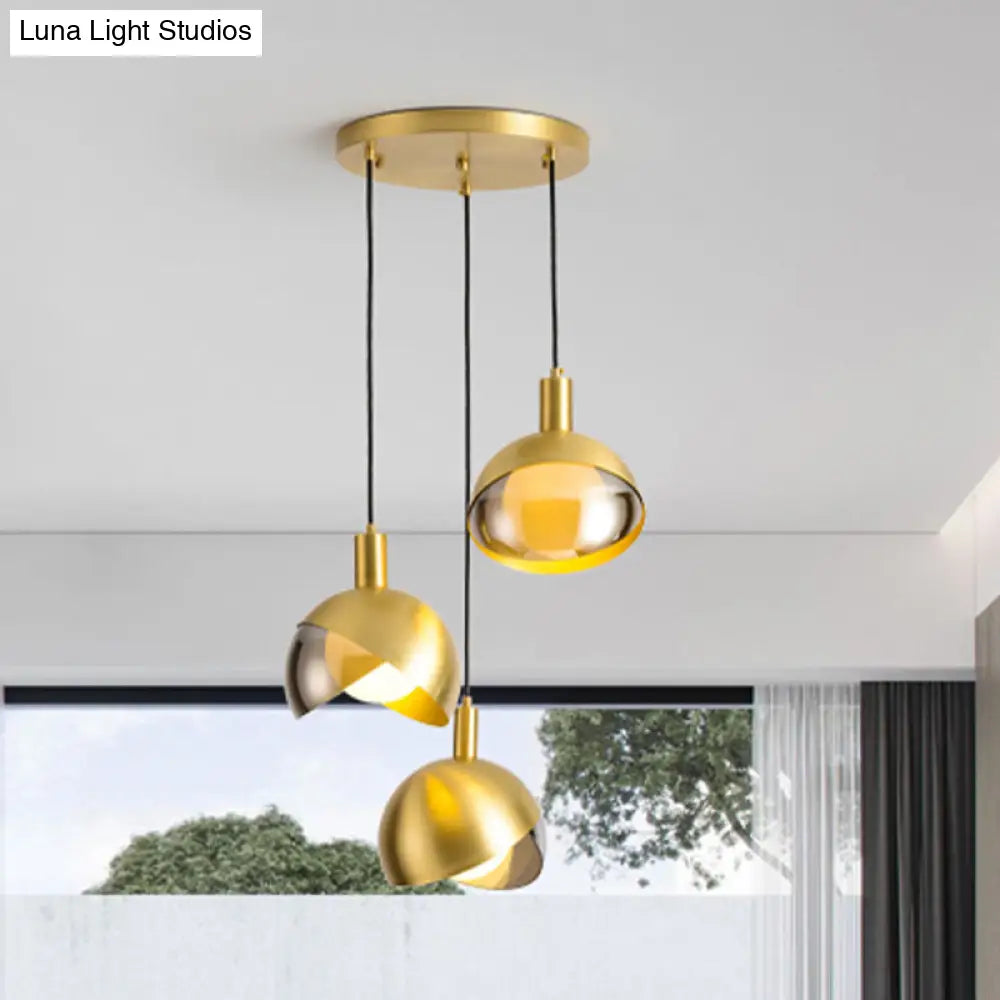 Gold Split Globe Pendant Light With Metallic Finish - 2/3 Lights Down Lighting For Dining Room