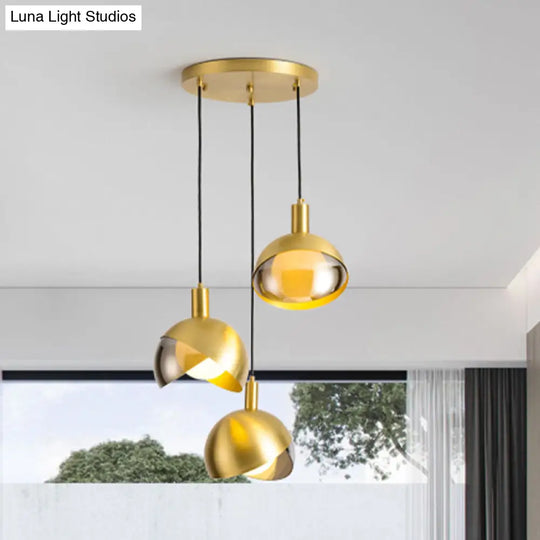 Gold Split Globe Pendant Light With Metallic Finish - 2/3 Lights Down Lighting For Dining Room