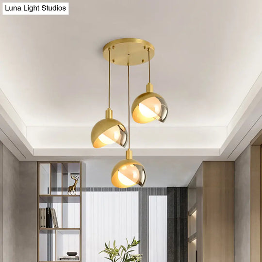 Gold Split Globe Pendant Light With Metallic Finish - 2/3 Lights Down Lighting For Dining Room