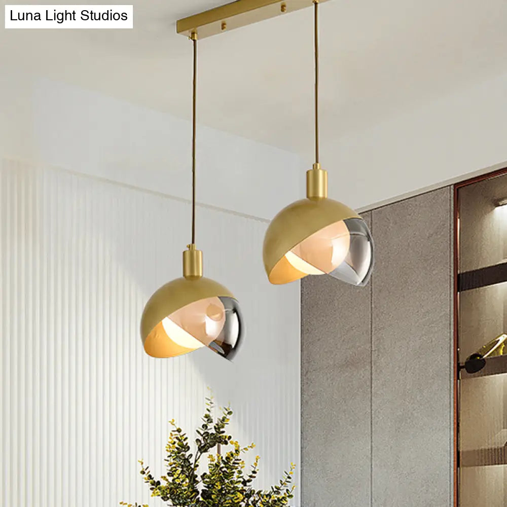 Gold Split Globe Pendant Light With Metallic Finish - 2/3 Lights Down Lighting For Dining Room