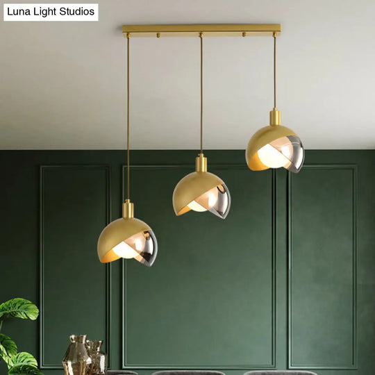 Gold Split Globe Pendant Light With Metallic Finish - 2/3 Lights Down Lighting For Dining Room