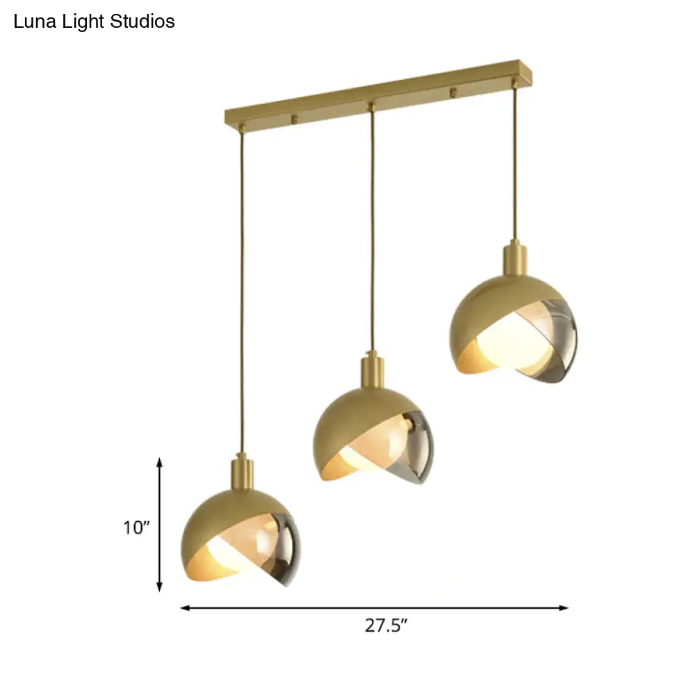 Gold Split Globe Pendant Light With Metallic Finish - 2/3 Lights Down Lighting For Dining Room