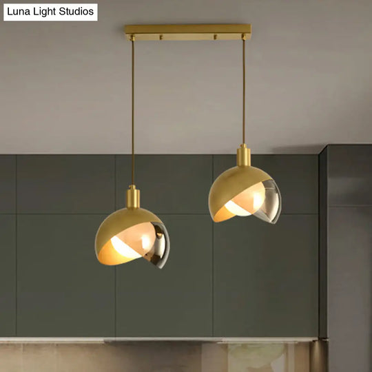 Gold Split Globe Pendant Light With Metallic Finish - 2/3 Lights Down Lighting For Dining Room