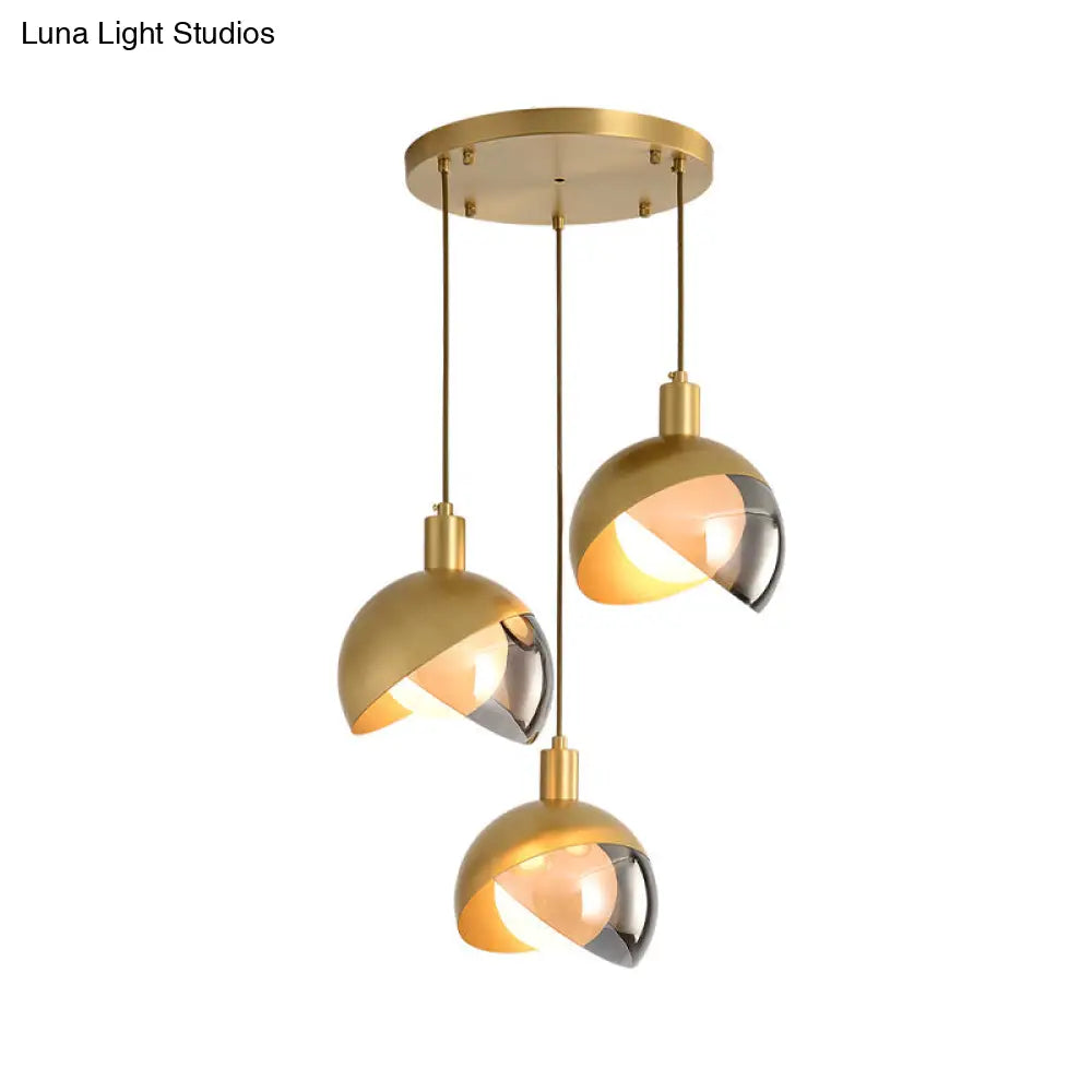 Gold Split Globe Pendant Light With Metallic Finish - 2/3 Lights Down Lighting For Dining Room