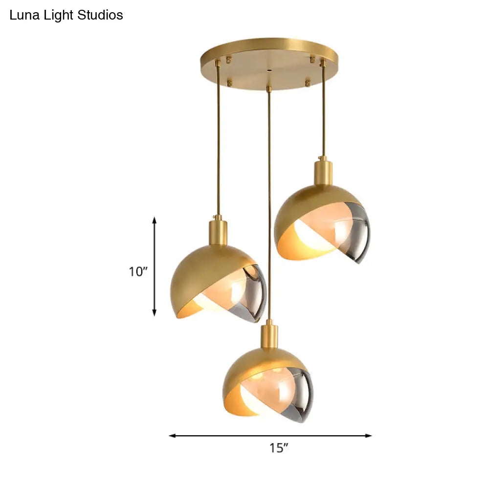 Gold Split Globe Pendant Light With Metallic Finish - 2/3 Lights Down Lighting For Dining Room