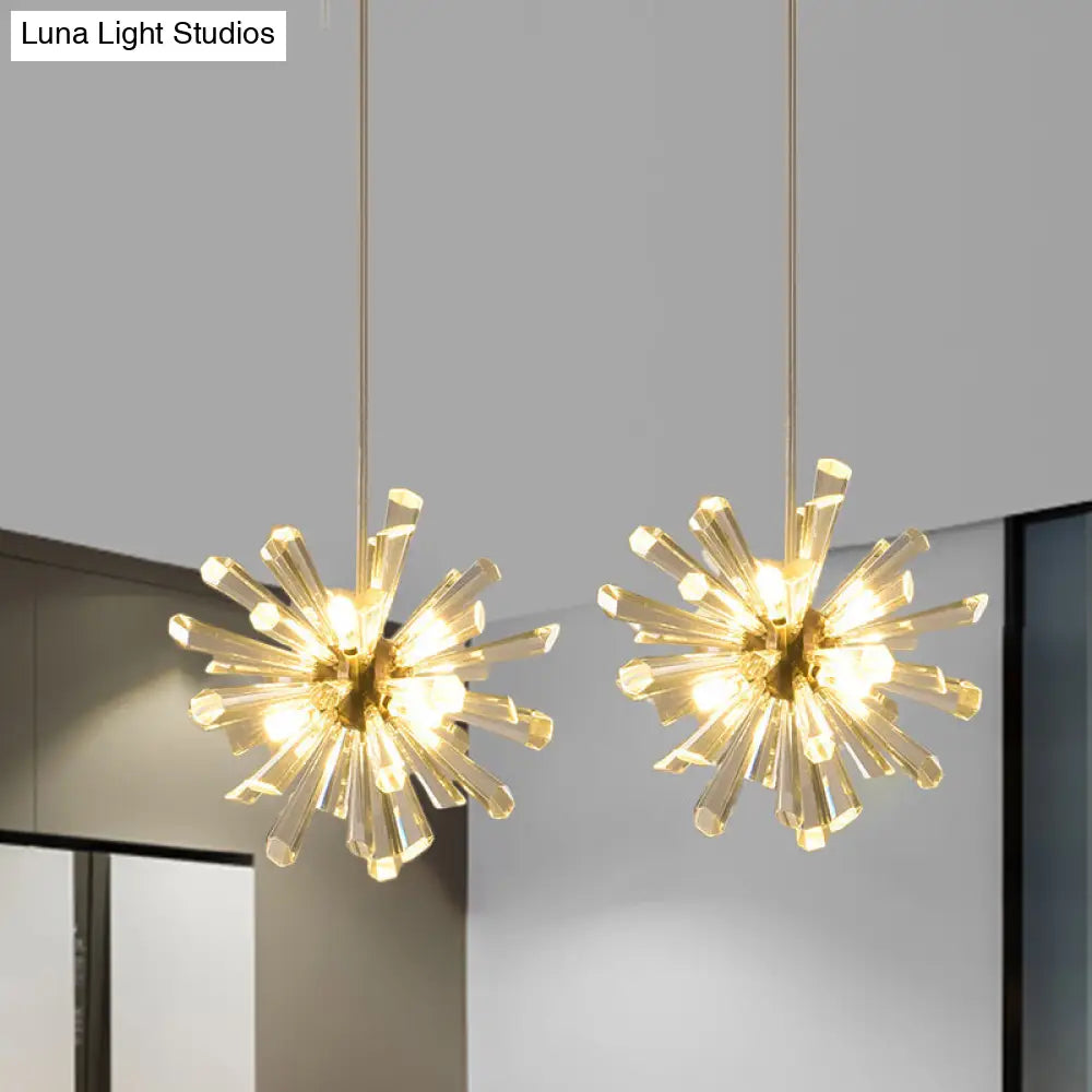 Gold Glass Sputnik Pendant Light With Clear Crystal Accents - Modern Suspension Fixture (3/6 Heads)
