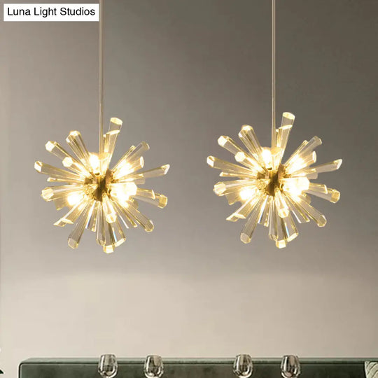 Gold Glass Sputnik Pendant Light With Clear Crystal Accents - Modern Suspension Fixture (3/6 Heads)