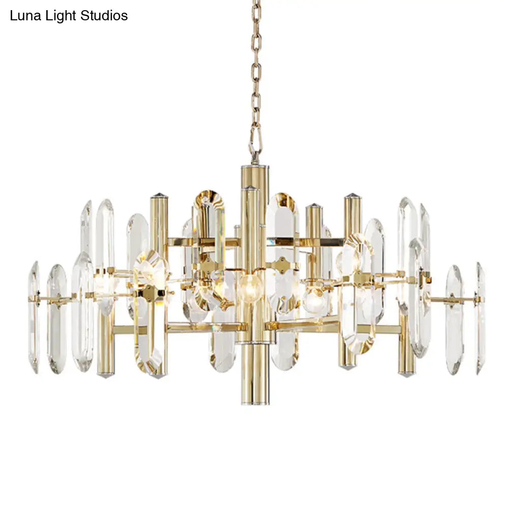 Gold Sputnik Suspension Chandelier With Artistic Clear K9 Crystal - Perfect For Living Room