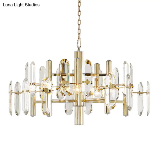 Gold Sputnik Suspension Chandelier With Artistic Clear K9 Crystal - Perfect For Living Room