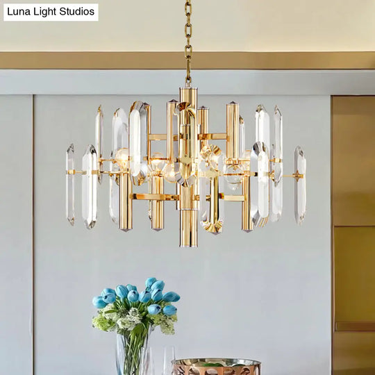 Gold Sputnik Suspension Chandelier With Artistic Clear K9 Crystal - Perfect For Living Room