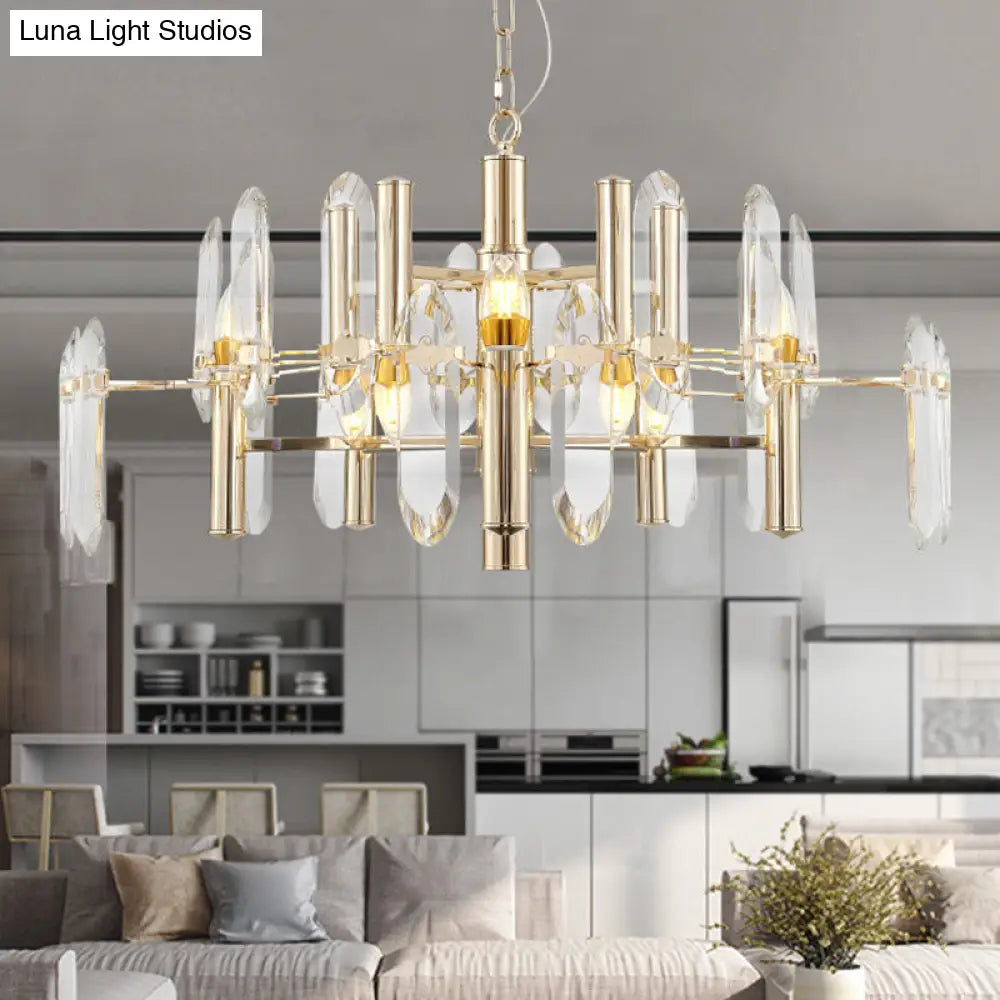 Gold Sputnik Suspension Chandelier With Artistic Clear K9 Crystal - Perfect For Living Room