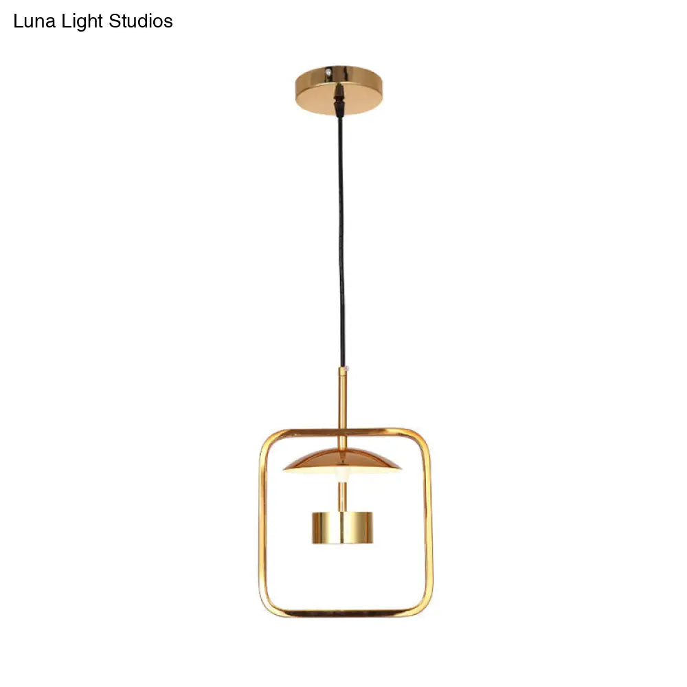 Gold Square-Frame Pendulum Led Ceiling Light With Minimalist Design And Shade/No Shade Option