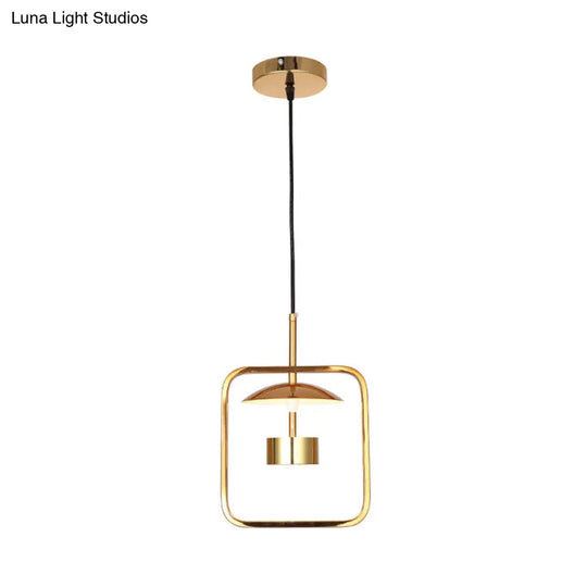 Gold Square-Frame Pendulum Led Ceiling Light With Minimalist Design And Shade/No Shade Option