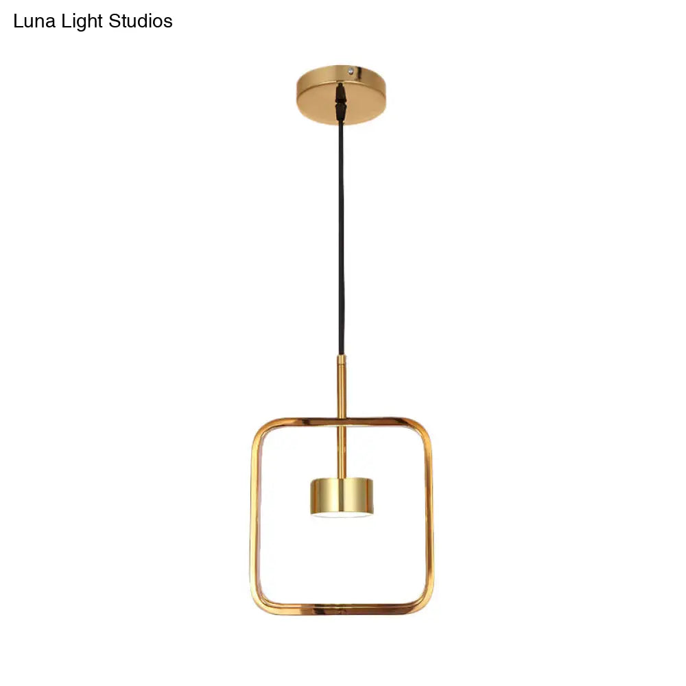 Gold Square-Frame Pendulum Led Ceiling Light With Minimalist Design And Shade/No Shade Option