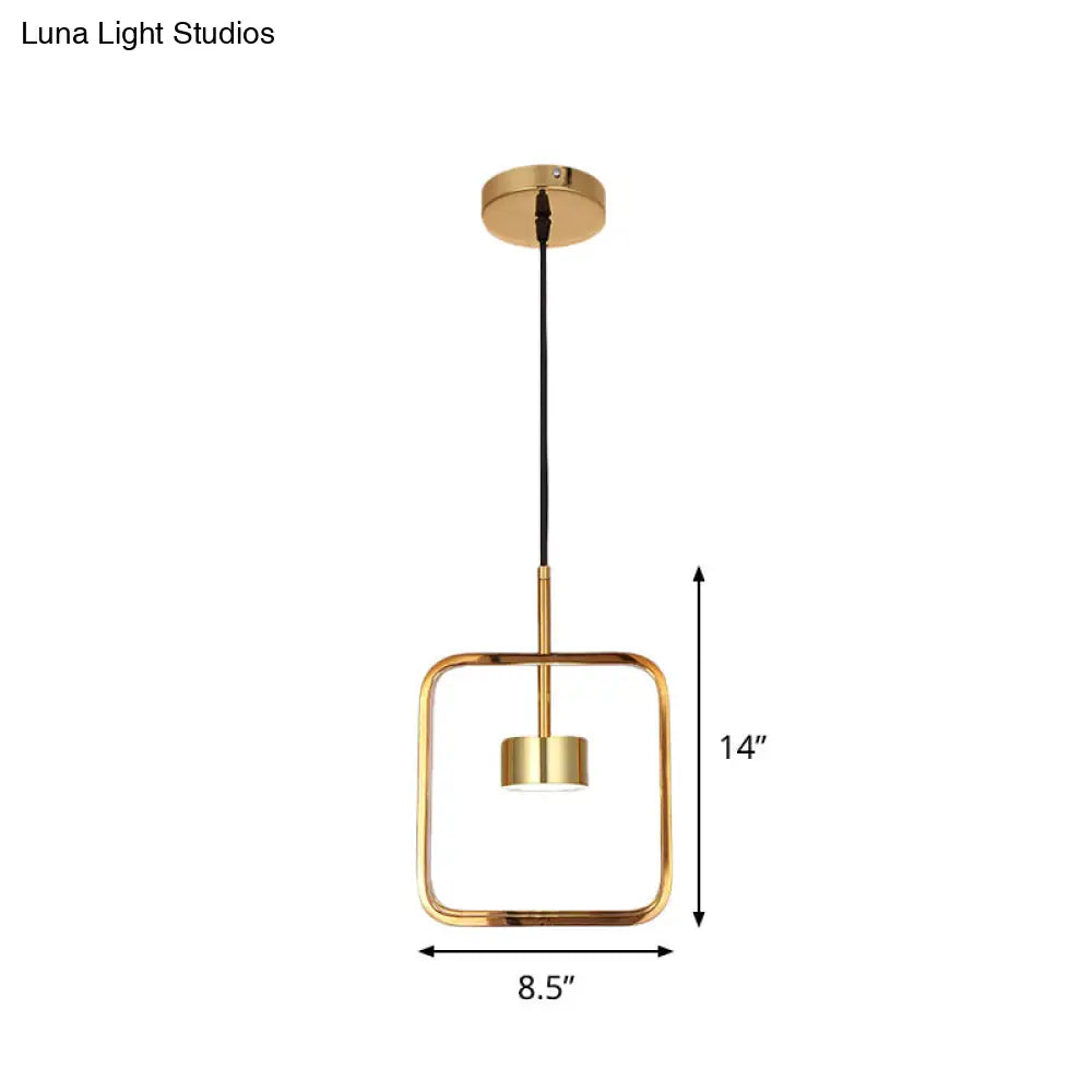 Minimalist Led Square-Frame Pendulum Light With Gold Finish And Shade/Shadeless Options For Ceiling