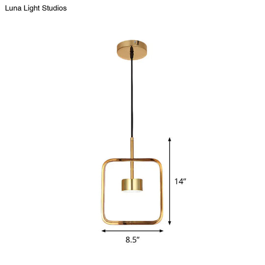 Minimalist Led Square-Frame Pendulum Light With Gold Finish And Shade/Shadeless Options For Ceiling