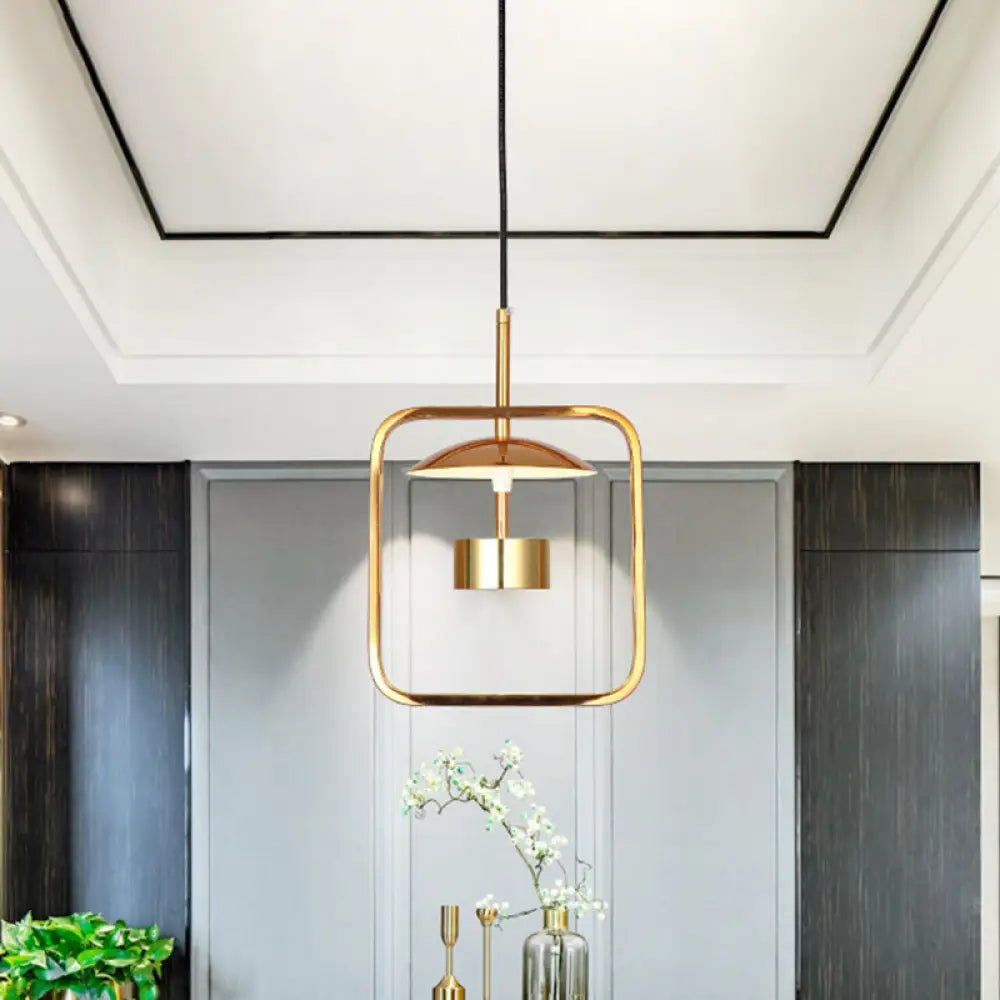 Gold Square-Frame Pendulum Led Ceiling Light With Minimalist Design And Shade/No Shade Option / With