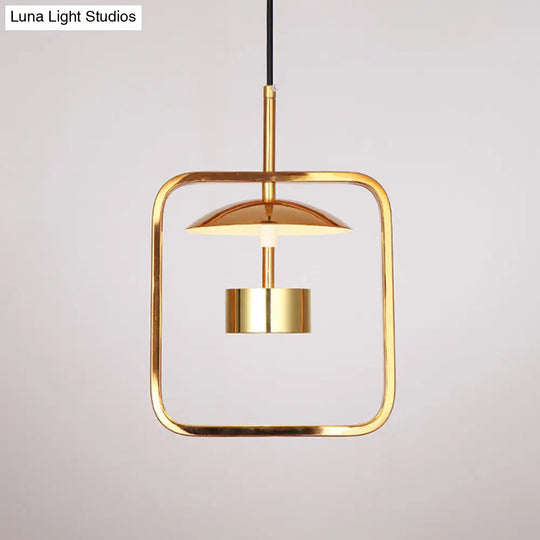 Minimalist Led Square-Frame Pendulum Light With Gold Finish And Shade/Shadeless Options For Ceiling