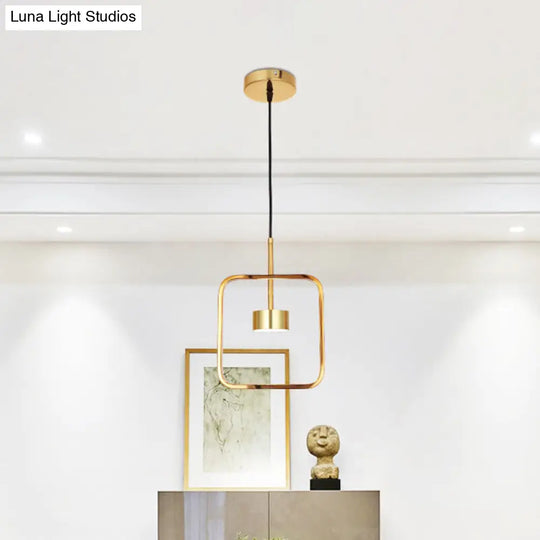 Minimalist Led Square-Frame Pendulum Light With Gold Finish And Shade/Shadeless Options For Ceiling