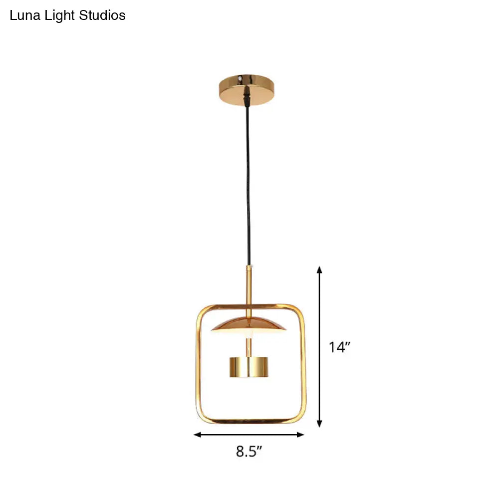 Gold Square-Frame Pendulum Led Ceiling Light With Minimalist Design And Shade/No Shade Option