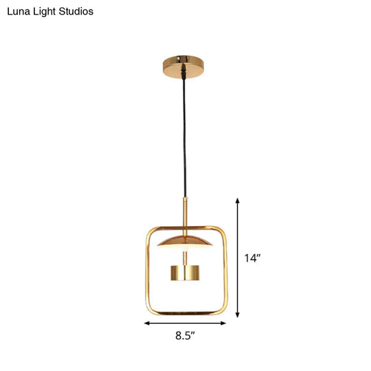 Gold Square-Frame Pendulum Led Ceiling Light With Minimalist Design And Shade/No Shade Option