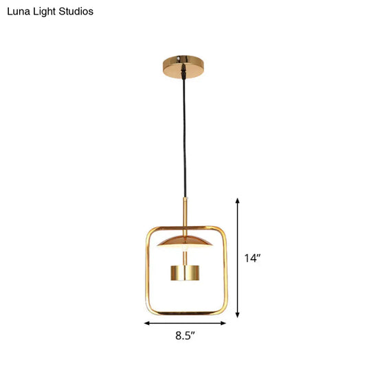 Minimalist Led Square-Frame Pendulum Light With Gold Finish And Shade/Shadeless Options For Ceiling