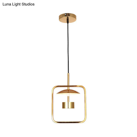 Minimalist Led Square-Frame Pendulum Light With Gold Finish And Shade/Shadeless Options For Ceiling