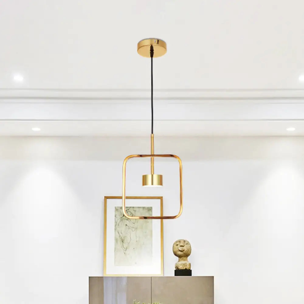 Gold Square-Frame Pendulum Led Ceiling Light With Minimalist Design And Shade/No Shade Option /