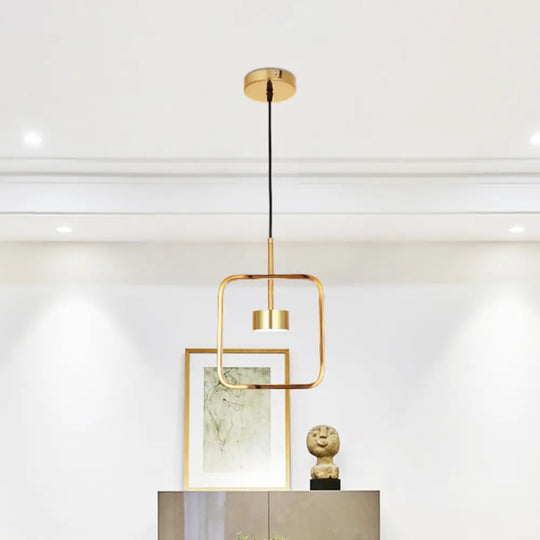 Gold Square-Frame Pendulum Led Ceiling Light With Minimalist Design And Shade/No Shade Option /