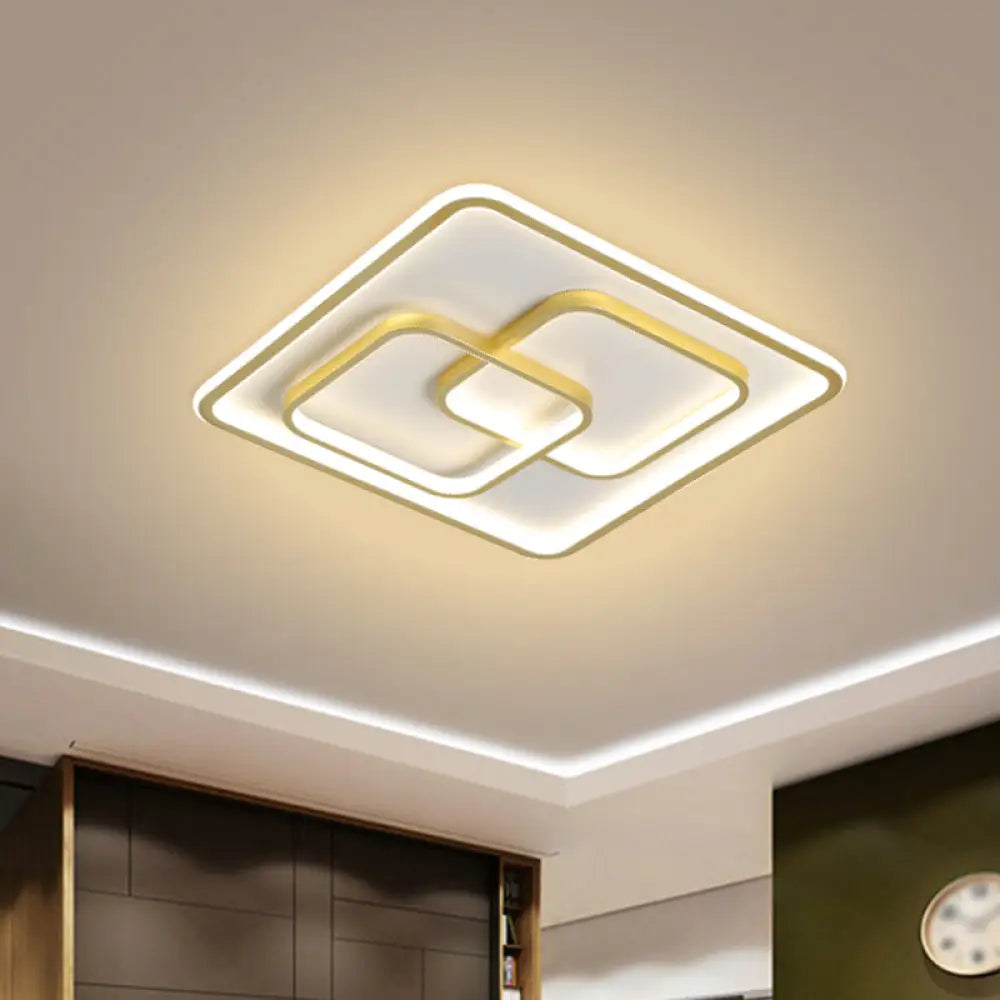 Gold Square Led Flush Mount Ceiling Light For Modern Bedrooms / 16.5