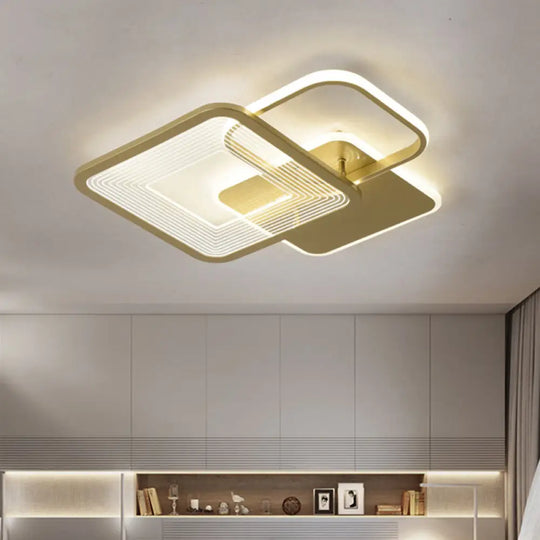 Gold Square Led Flushmount Ceiling Light For Bedroom 16’/19.5’ W / 16’