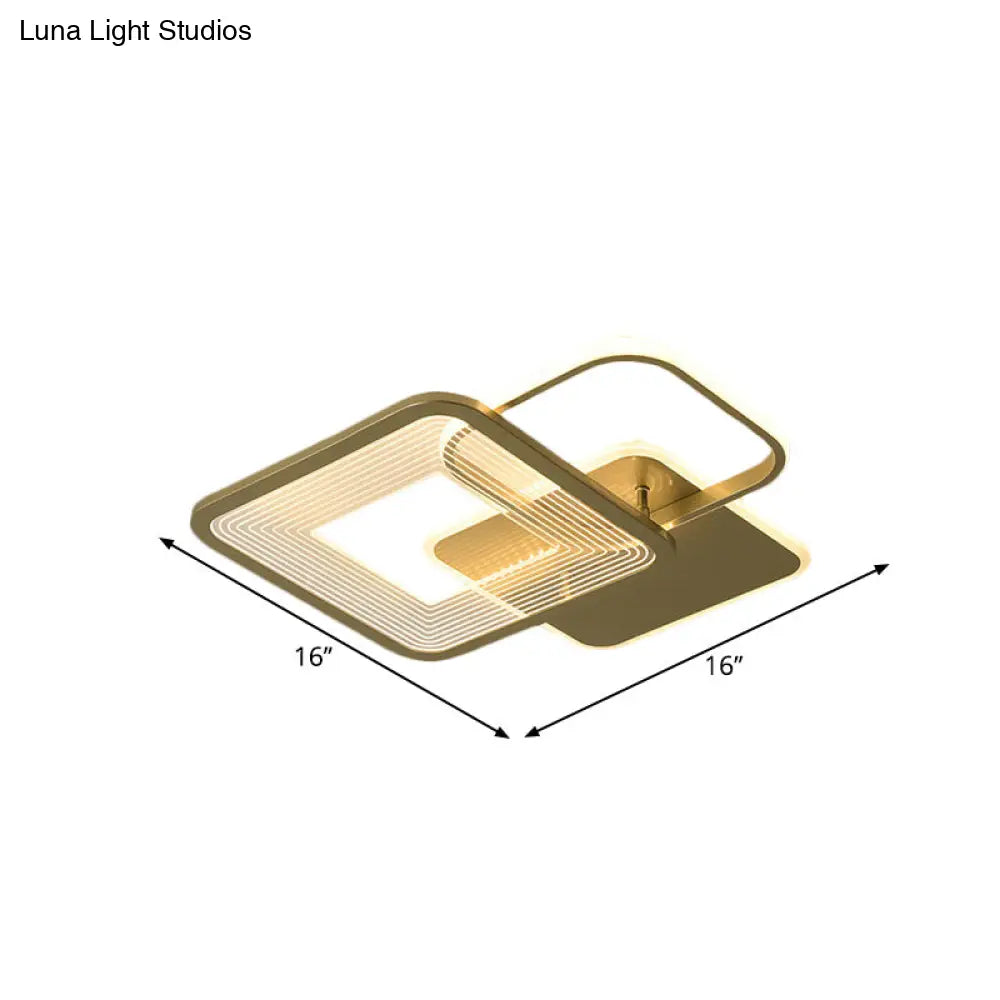 Gold Square Led Flushmount Ceiling Light For Bedroom 16’/19.5’ W