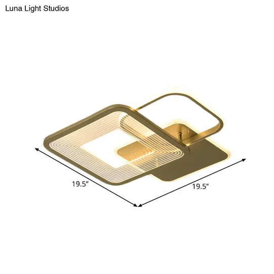 Gold Square Led Flushmount Ceiling Light For Bedroom 16/19.5 W