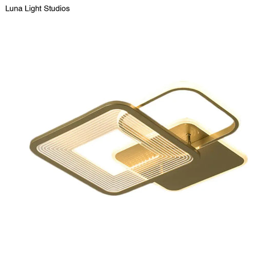 Gold Square Led Flushmount Ceiling Light For Bedroom 16/19.5 W