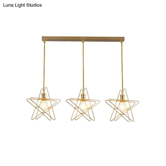 Simplicity Gold Star Cage Ceiling Light - Multi Bulb Metal Pendant For Dining Room