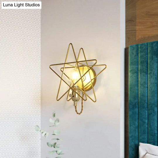 Gold Star Cage Wall Lamp - Simplicity Bedside Light Fixture Metallic Finish 1 Bulb