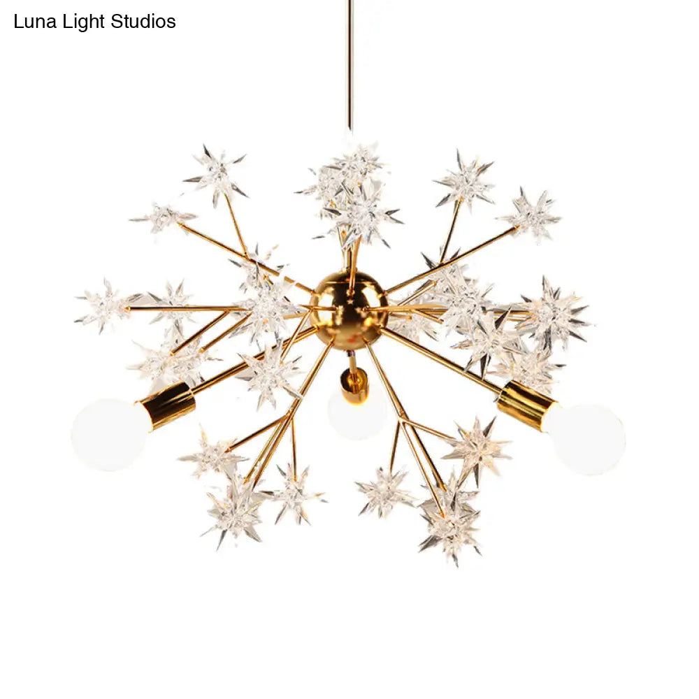 Gold Star Chandelier With 3 Lights - Romantic Metal Hanging Light For Child Bedroom Or Hotel Décor