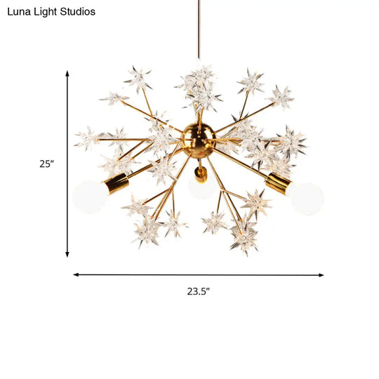 Gold Star Chandelier With 3 Lights - Romantic Metal Hanging Light For Child Bedroom Or Hotel Décor