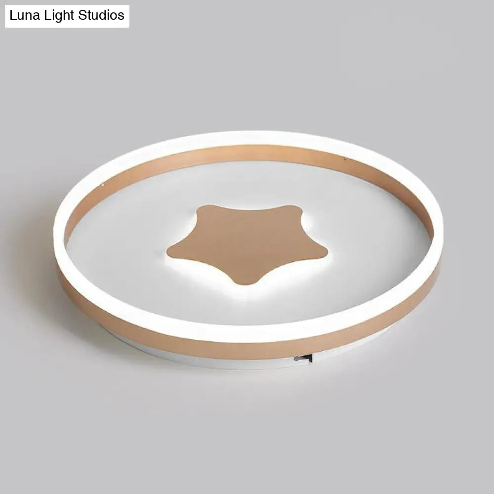 Gold Star Led Flush Mount Ceiling Light For Study Room With Acrylic Ring Accent