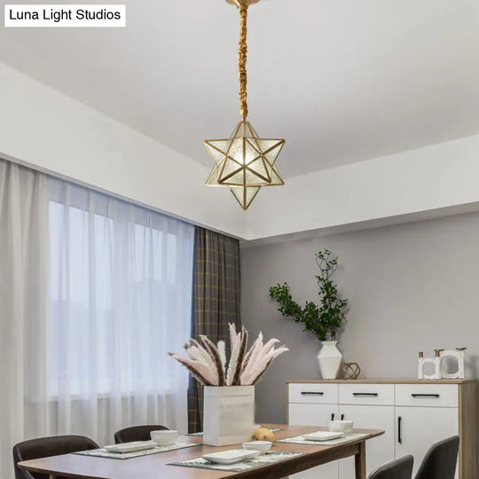 Gold Star Ripple Glass Semi Flush Light - Traditional 1-Light For Dining Room Ceiling