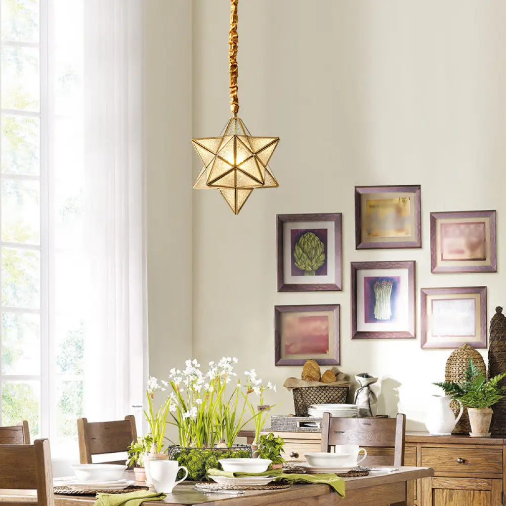 Gold Star Ripple Glass Semi Flush Light - Traditional 1-Light For Dining Room Ceiling / Cord