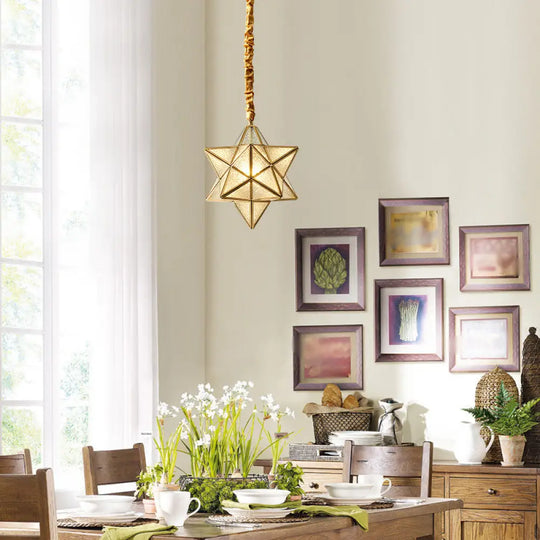 Gold Star Ripple Glass Semi Flush Light - Traditional 1-Light For Dining Room Ceiling / Cord